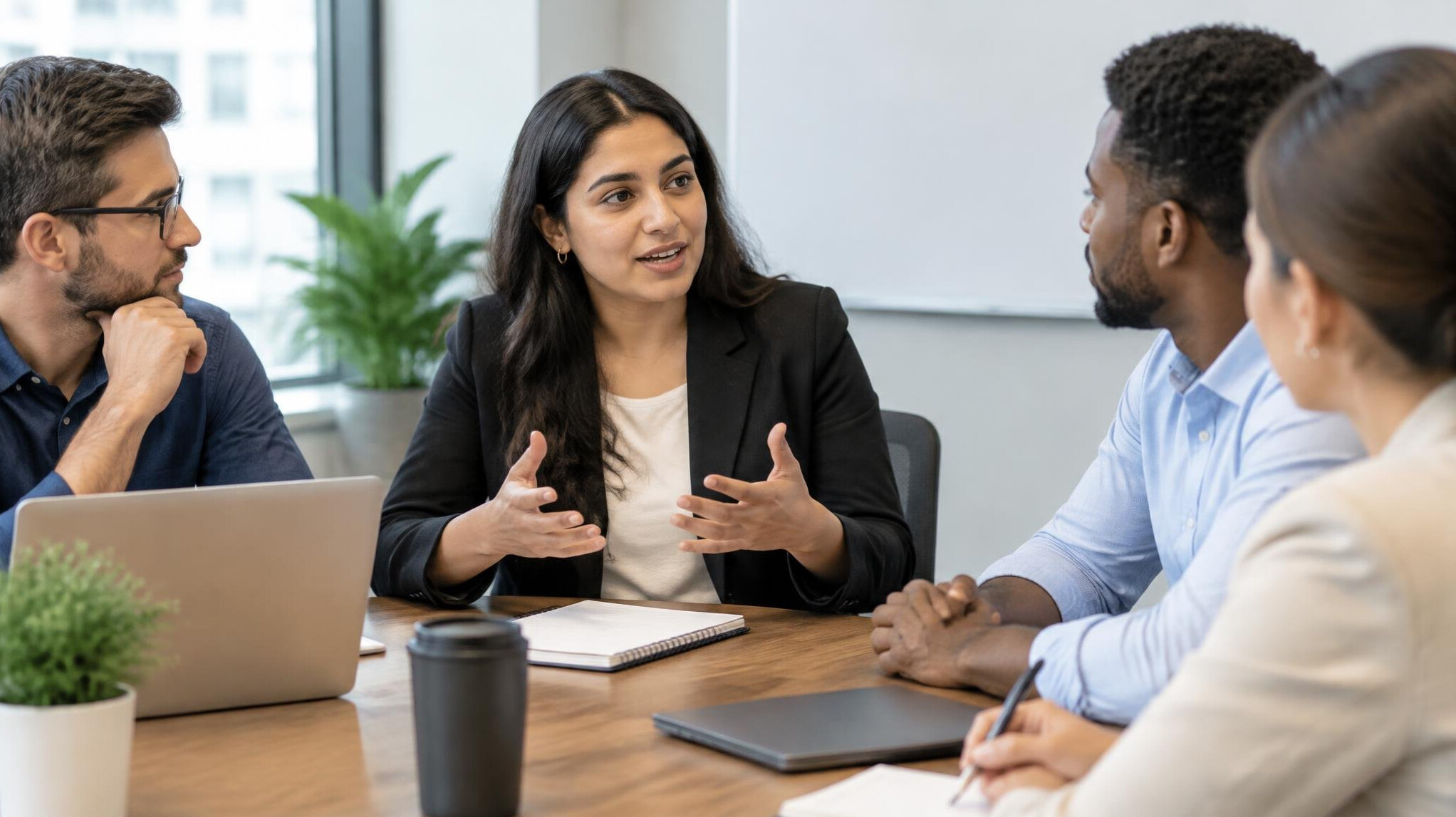 person speaking in meeting
