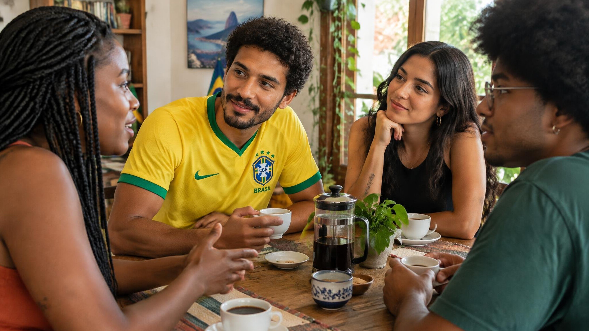 Friends having a relaxed conversation
