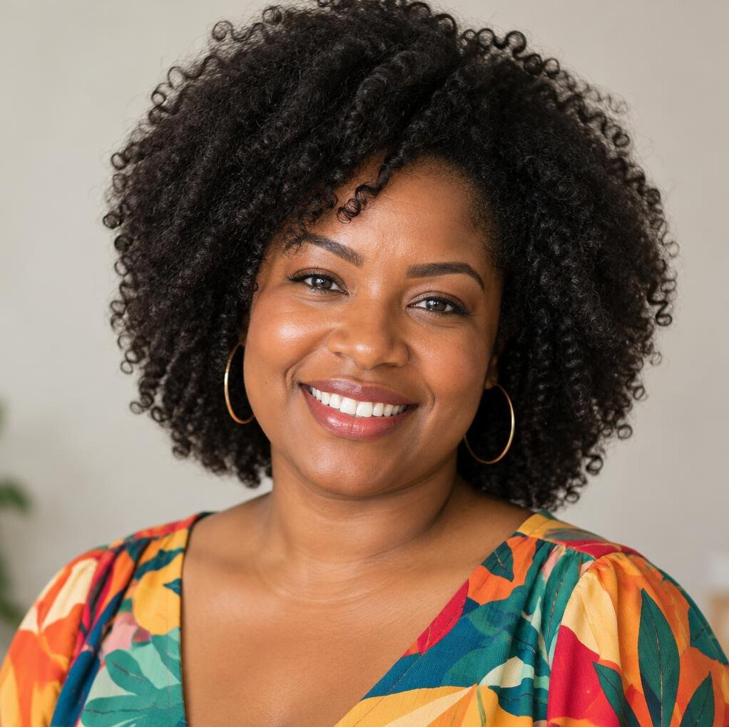 Portrait of a woman with dark hair smiling