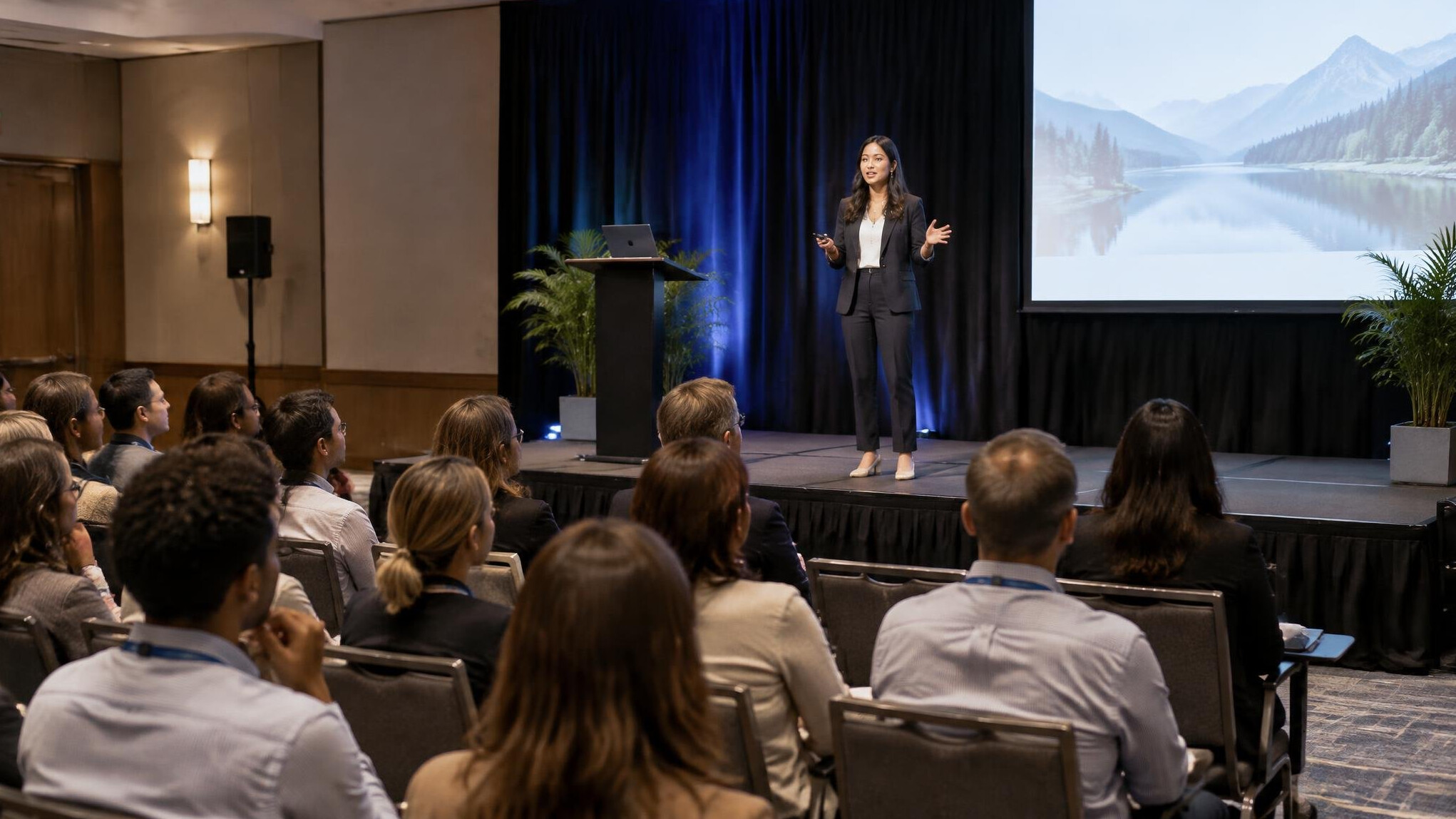 Speaker presenting to an audience at a conference
